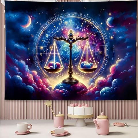Libra Tapestry Wall Hanging Zodiac Sign Decoration Aesthetic for Bedroom Living Room Dormitory Suitable for Teen Boy and Girl Who Like Astrology 79x59 Inches