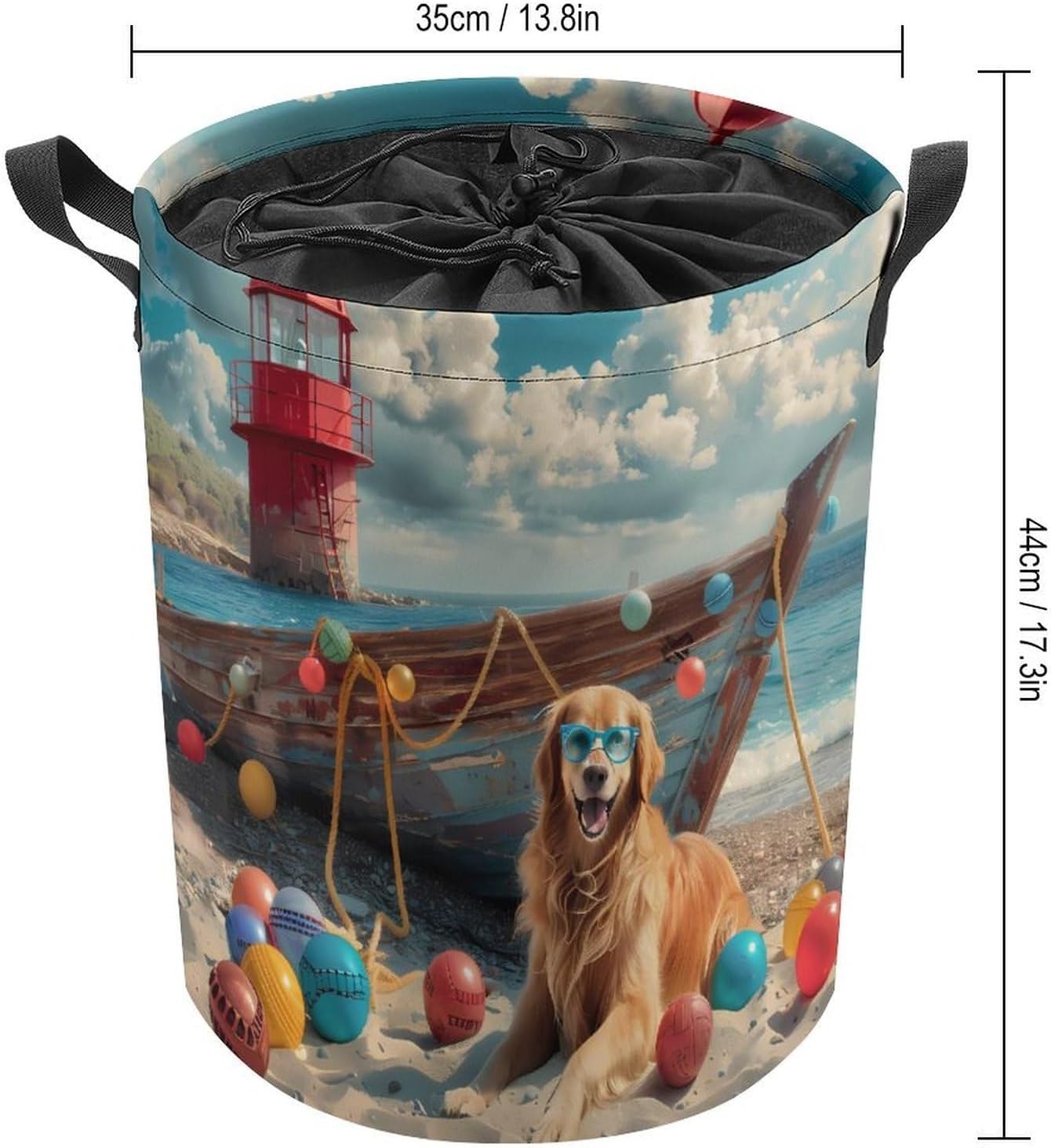 Beach Retriever Dog Laundry Basket Dirty Clothes Hamper Storage Laundry Bag with Handles for Dorm Room 44x35cm