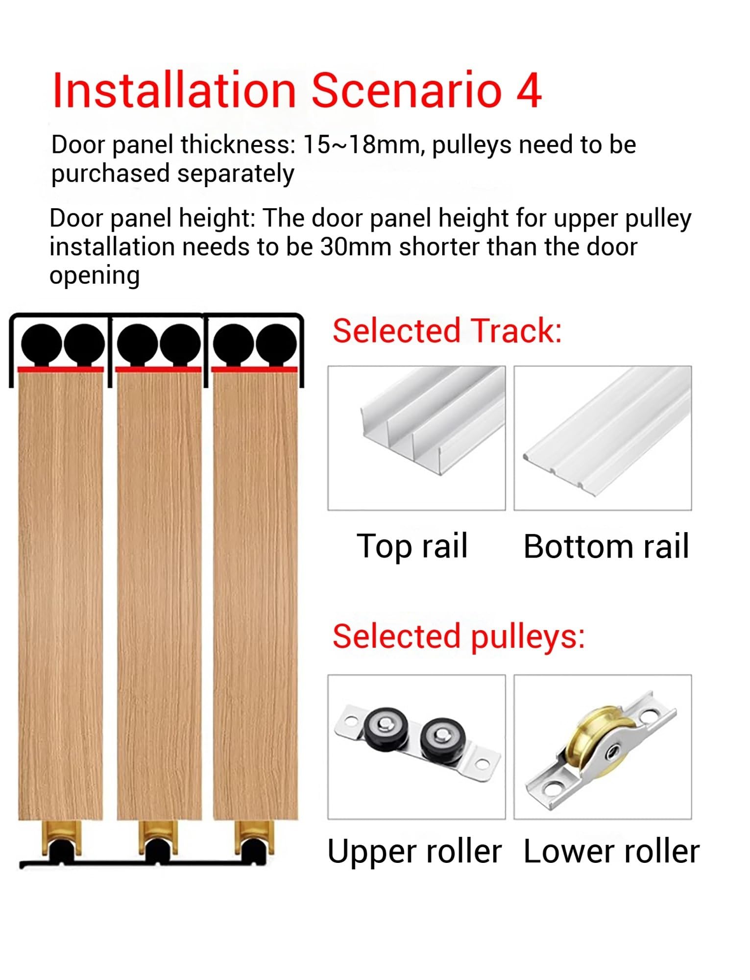 Kit de herrajes for puerta corredera de triple riel, rieles de aluminio de alta resistencia, derivación de 3 paneles ajustable de montaje empotrado for armario,(120cm/47.2in)