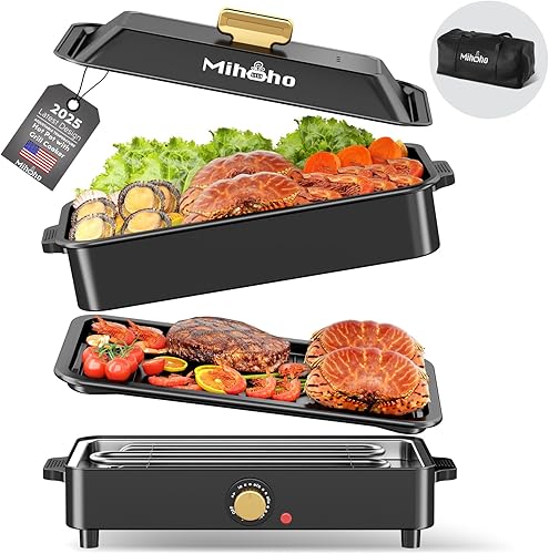 Recipiente antiadherente de gran capacidad con tapa, sartén eléctrica 2 en 1 de 1400 W para parrilla y olla caliente con bolsa de transporte, cocina disponible en Yaxa Colombia