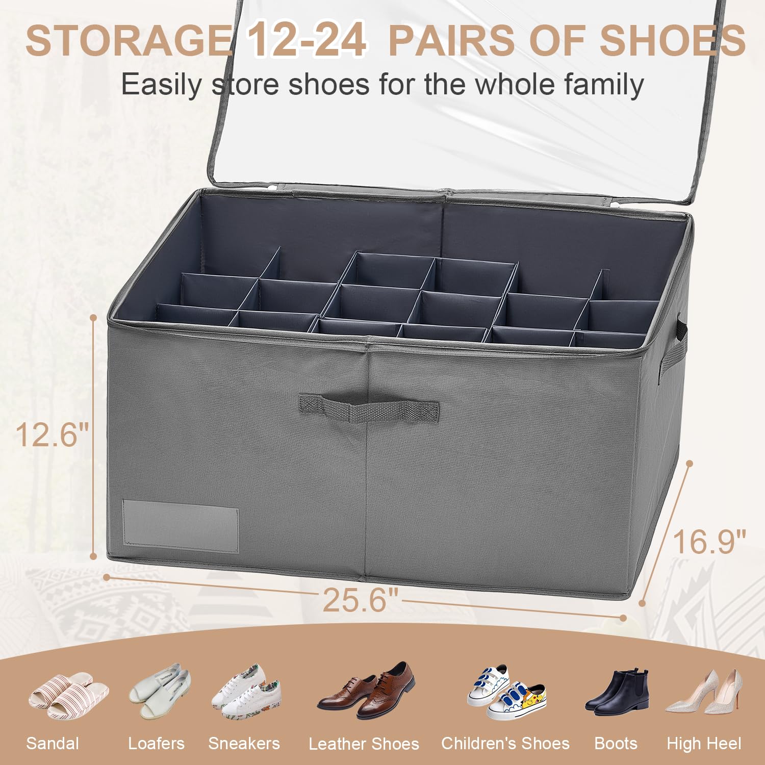 ASHLEYRIVER Organizer per scarpe per armadio, adatto per 12-24 paia, scatola per scarpe con coperchio trasparente, contenitori pieghevoli con manici, armadio salvaspazio adatto per sandali, grigio