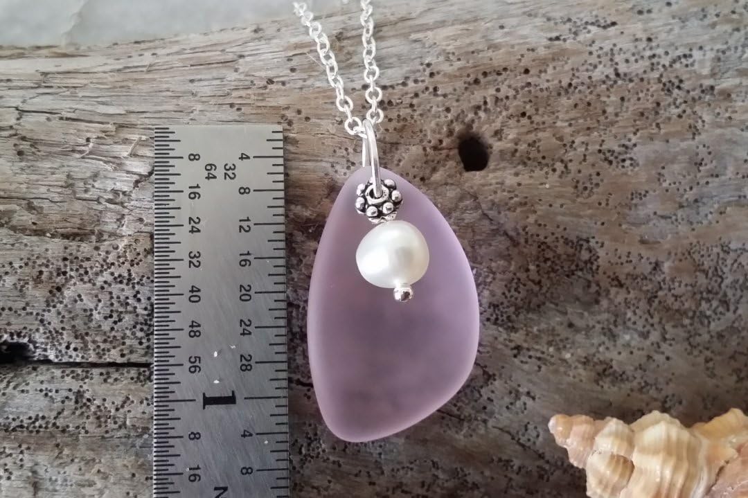 Handmade sea glass jewelry from Hawaii,October Birthstone Color pink sea glass necklace, Natural pearl, (Hawaii Gift Wrapped, Customizable Gift Message)