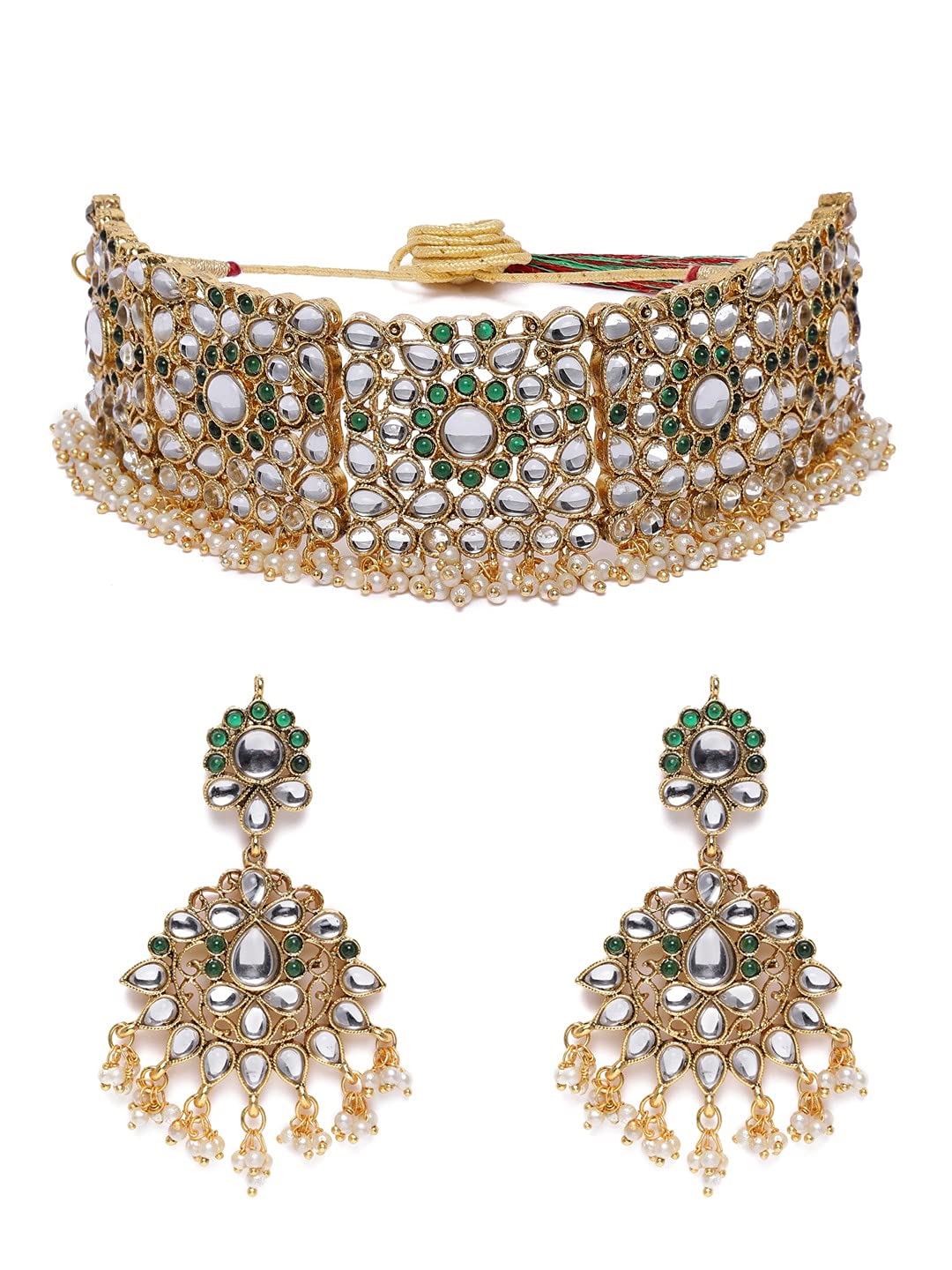 ZAVERI PEARLS Green Stones Wedding Collection Kundan Choker Necklace & Earring Set For Women-ZPFK10237 (B093Y8SV1D) Amazon Price History, Amazon Price Tracker