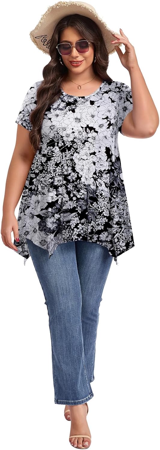 LARACE Short Sleeve Shirts for Womens Plus Size Tops Casual Summer Clothes Asymmetrical Tunic Blouses - Image 5