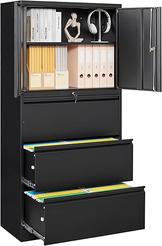 Vista 76 de SISESOL Archivador lateral de 2 cajones con cerradura y estante, gabinete de almacenamiento negro de 71 pulgadas con puertas, armarios