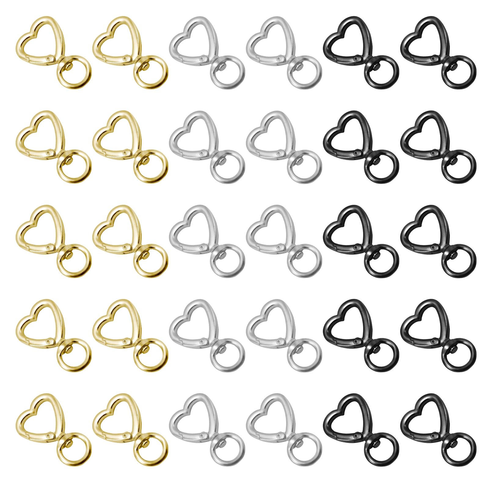 30Pcs Heart Shaped Carabiner Cute Heart Carabiner with Spring Snap Hook Zinc Alloy Swivel Keychain Clip Accessions for DIY Backpack Purse Luggage Tag