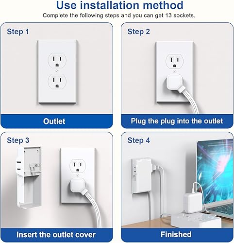 Miniatura 8 de Regleta protectora contra sobretensiones con cubierta de tomacorriente, 6 salidas de CA, protección contra sobretensiones, 4 puertos USB, cable de