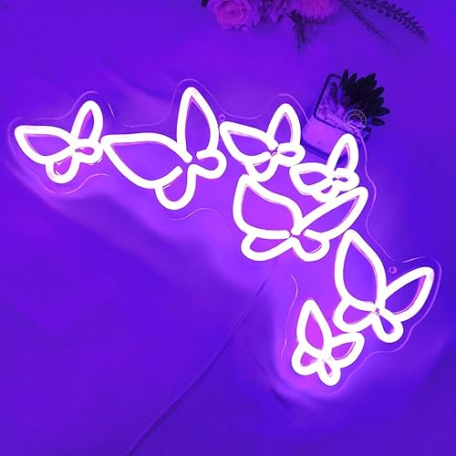 Miniatura 9 de Letrero de luz LED de neón con diseño de mariposa morada, para dormitorio de niñas, habitación de niños, estudio de belleza, sala de estar, boda,