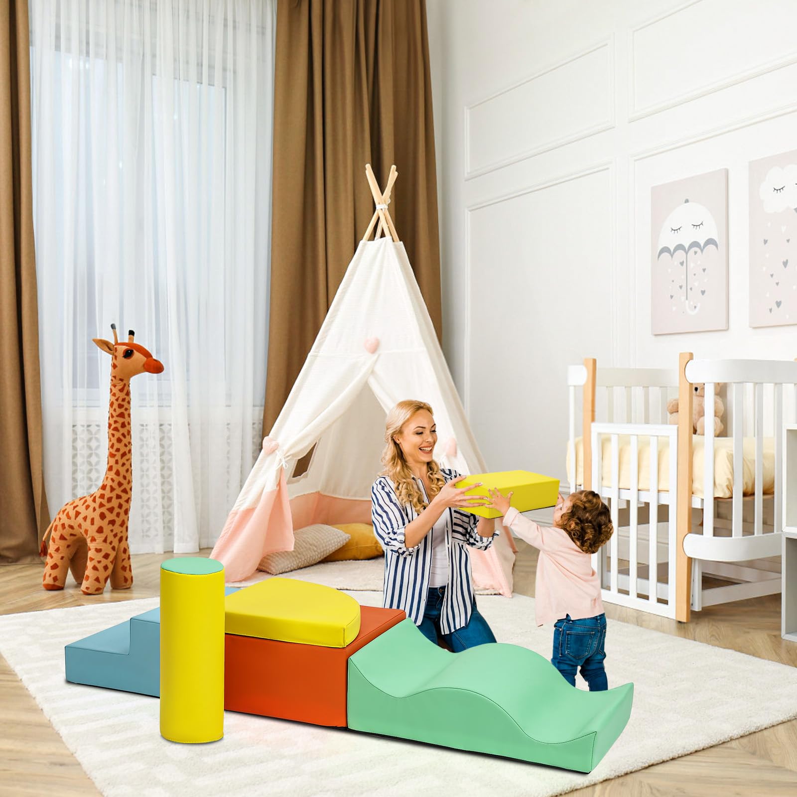 Children's Factory Cozy Woodland Hideout, Kids Foam Climber, Baby/Toddler Climbing Toys Indoor, Slide & Tunnel Playset for Preschool/Daycare/Playroom