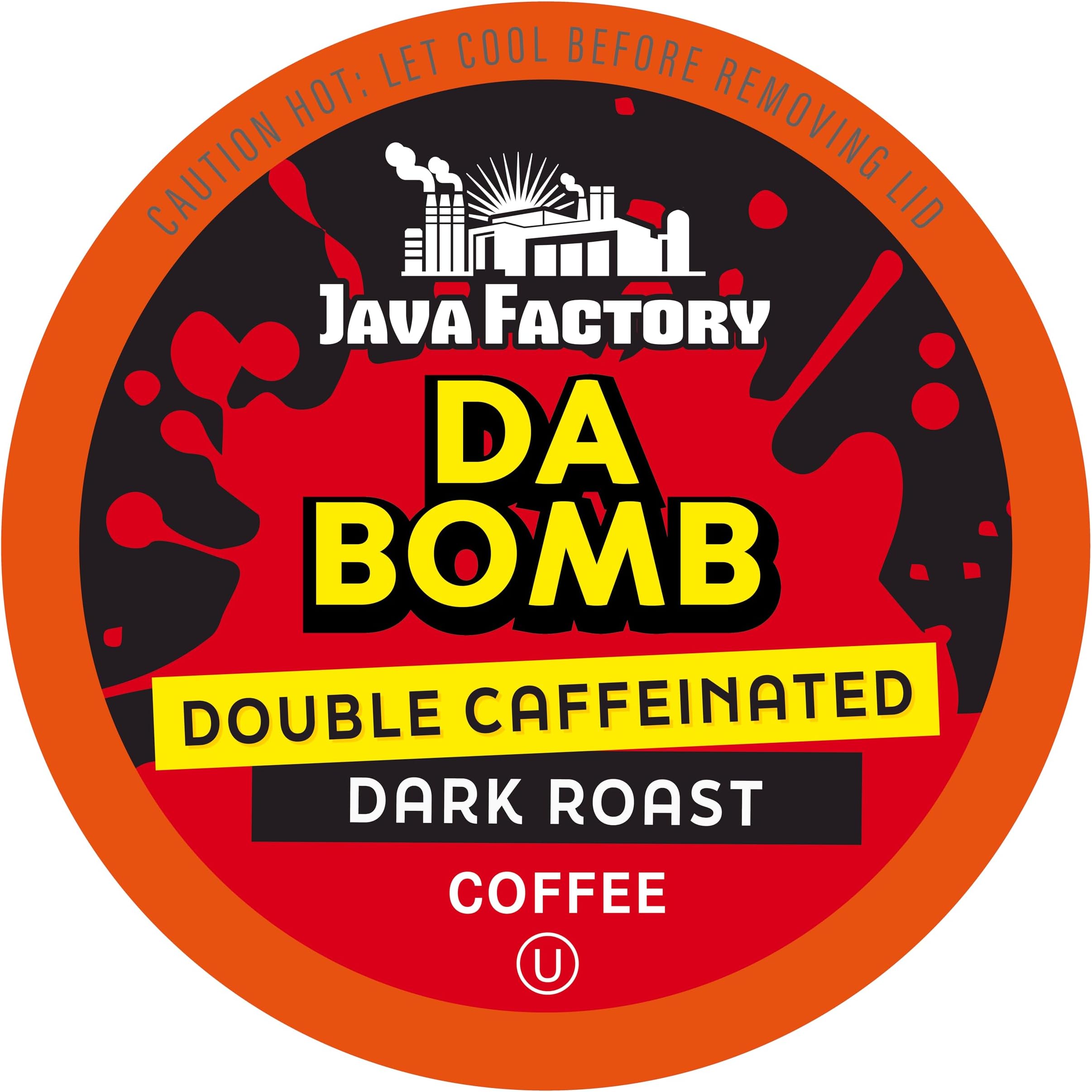 - Java Factory High Caffeine Coffee Pods, Da Bomb Dark Roast, 40 Count - Compatible with K Cup Brewers 2.0, Extra Caffeine for a Strong Start to Your Day