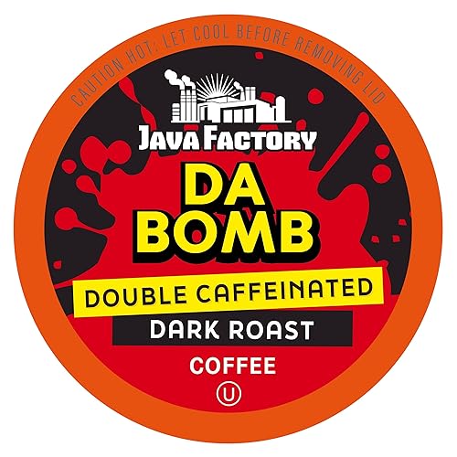 Java Factory Cápsulas de café con alto contenido de cafeína compatible con cafeteras K Cup incluyendo 2.0, Da Bomb Extra Bold Doble Caffeinated, 80