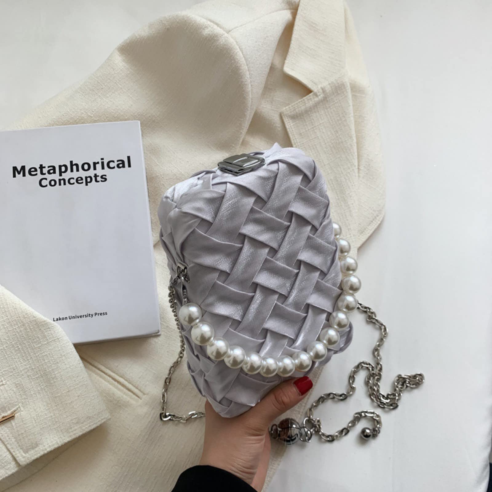 ZengSong Bolso de verano 2022 con cadena de mensajero con textura tejida perla bolsa de teléfono móvil (plata)