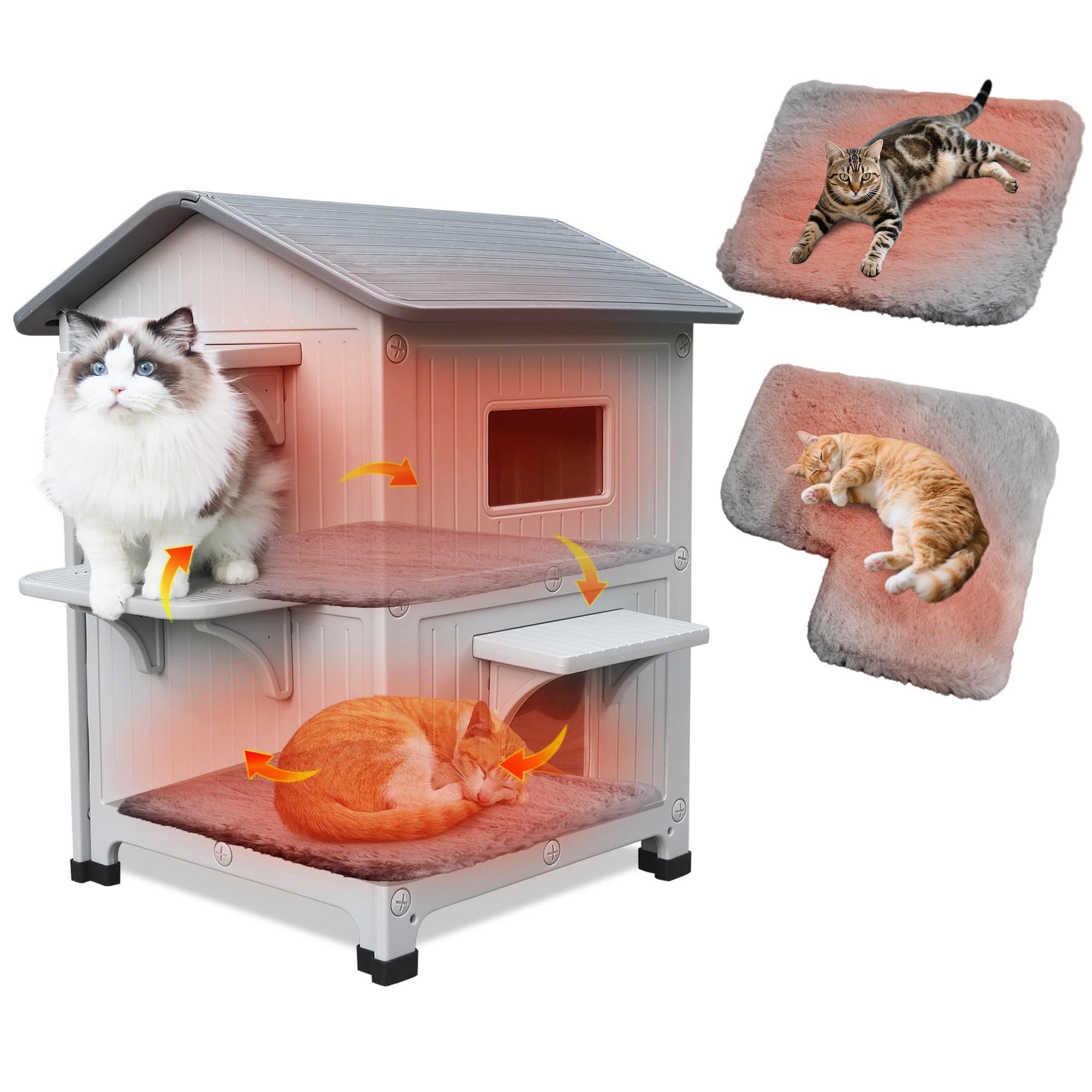 Outdoor Katzenhaus mit Kissen, Wetterfestes Hölzernes Hausti