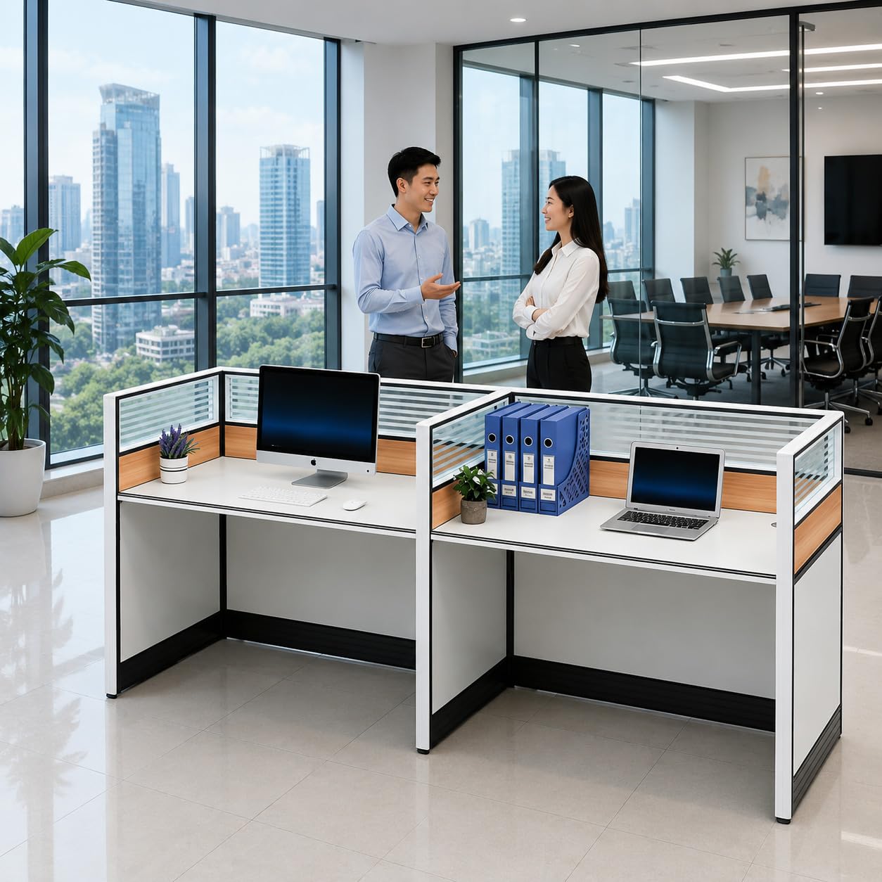 cendbirut Modular Computer Desks, Office Cubicle Desk with Mute Privacy Partitions and Cable Management, Computer Desks Workstation for Multi Person, Home Office, Call Center, Startup,2 Person