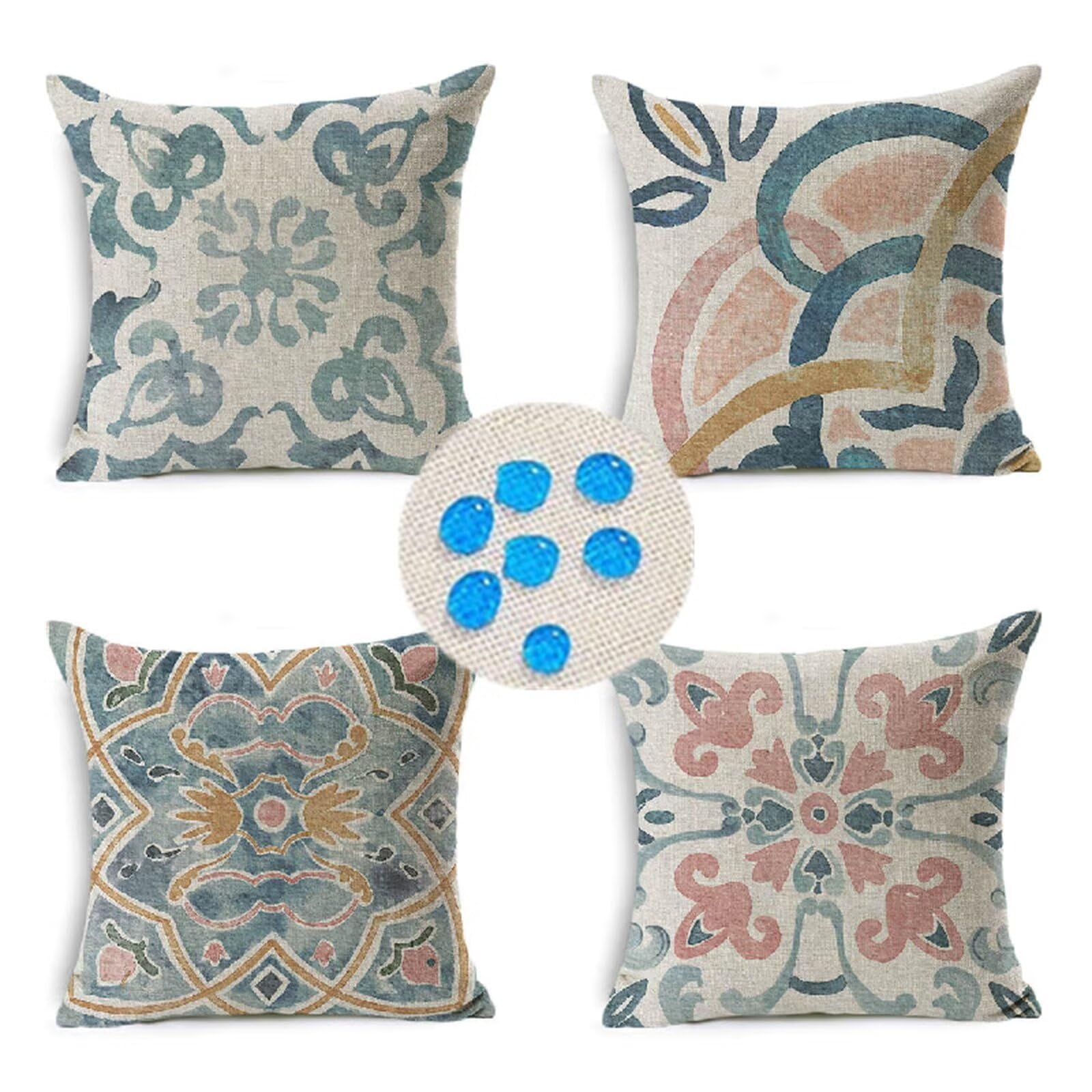 Federe Cuscini 50x50cm Set di 4,Quadrato Doppia Faccia Lino Copricuscini Impermeabili,Copricuscino per Esterno Divano Casa Giardino Patio Letto Soggiorno Decorazione Della Casa Fiore rosa d'epoca