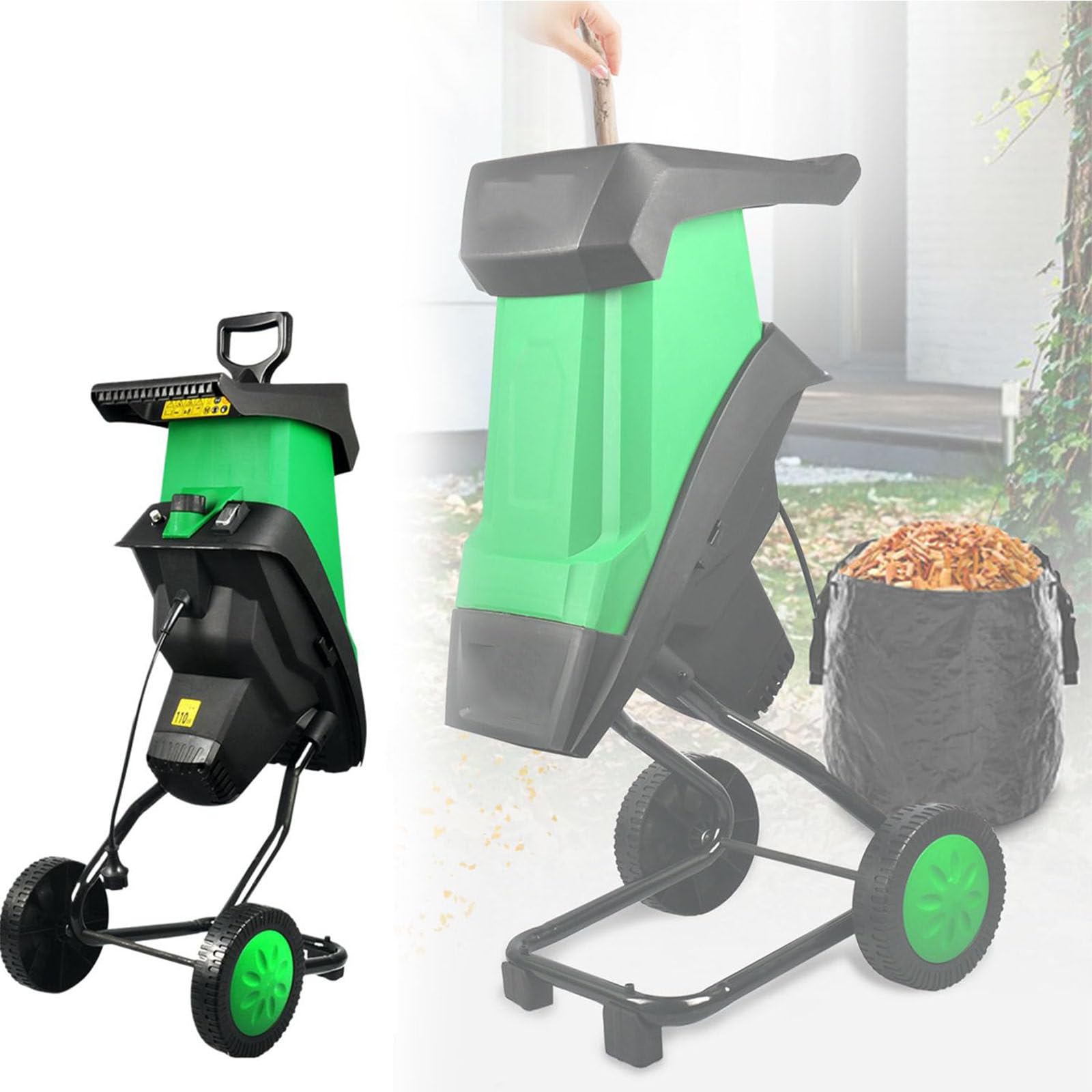 Biotrituratore Multifunzione Legno,Funzionamento silenzios 110dB 30mCable