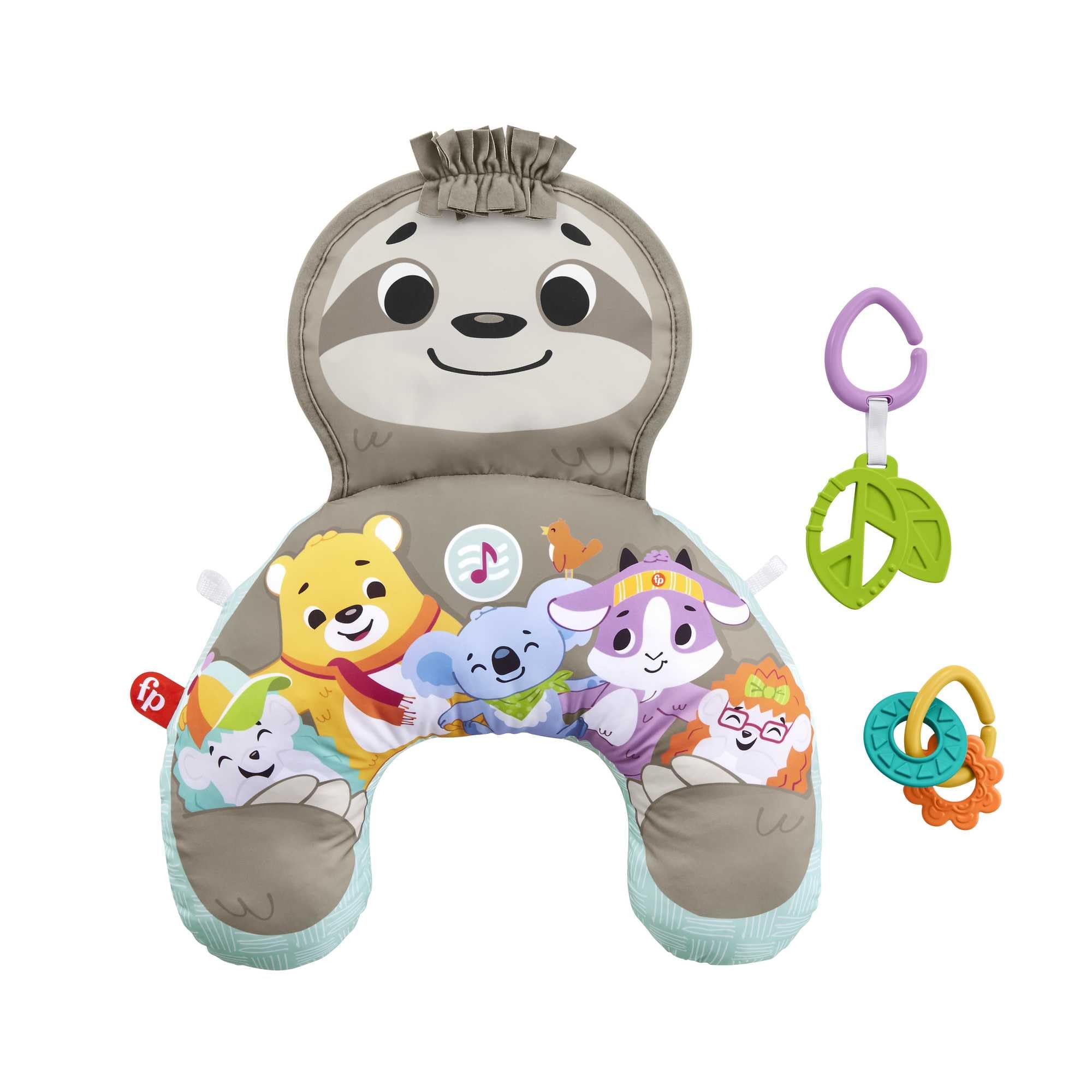 Fisher-Price Poduszka z wibracjami Muzyczny leniwiec z podparciem podczas zabawy na brzuszku + zabawki aktywizujące, GRR01