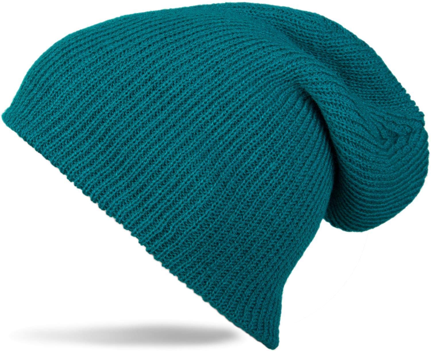styleBREAKER Beanie, Slouch, Long Knit Beanie, Double Knit, Warm, Unisex 04024004, Colour:Petrol