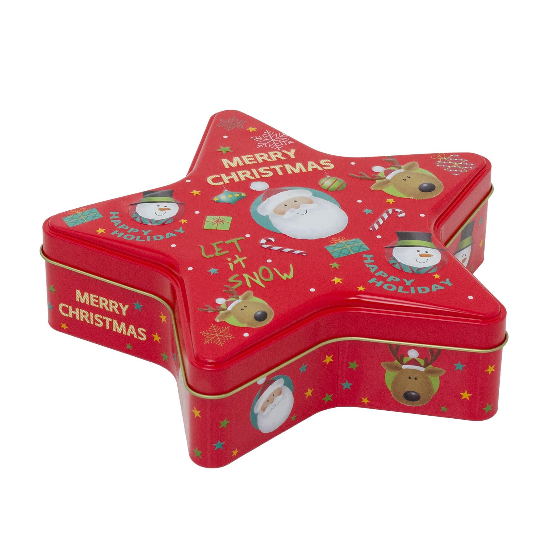 Carousel Home Red Star-Shaped Christmas Tin Storage Boxes | Festive Cookie Biscuit Tin Star Gift Box - 19Cm