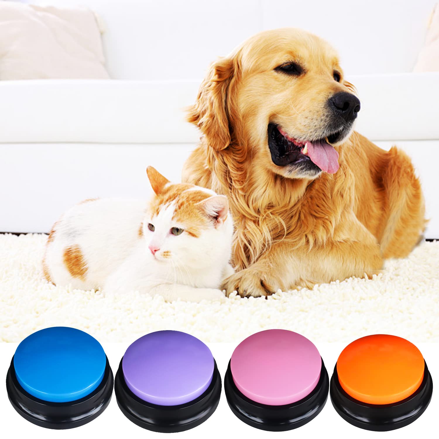 Pulsanti per Cani Parlare Buzzer Button Gioco Interattivo Cane Accessori Clicker per Cani Addestramento 4 Pezzi Recordable Training Answer Buzzers Pulsante Cane Parole Bottoni Parlanti per Cani