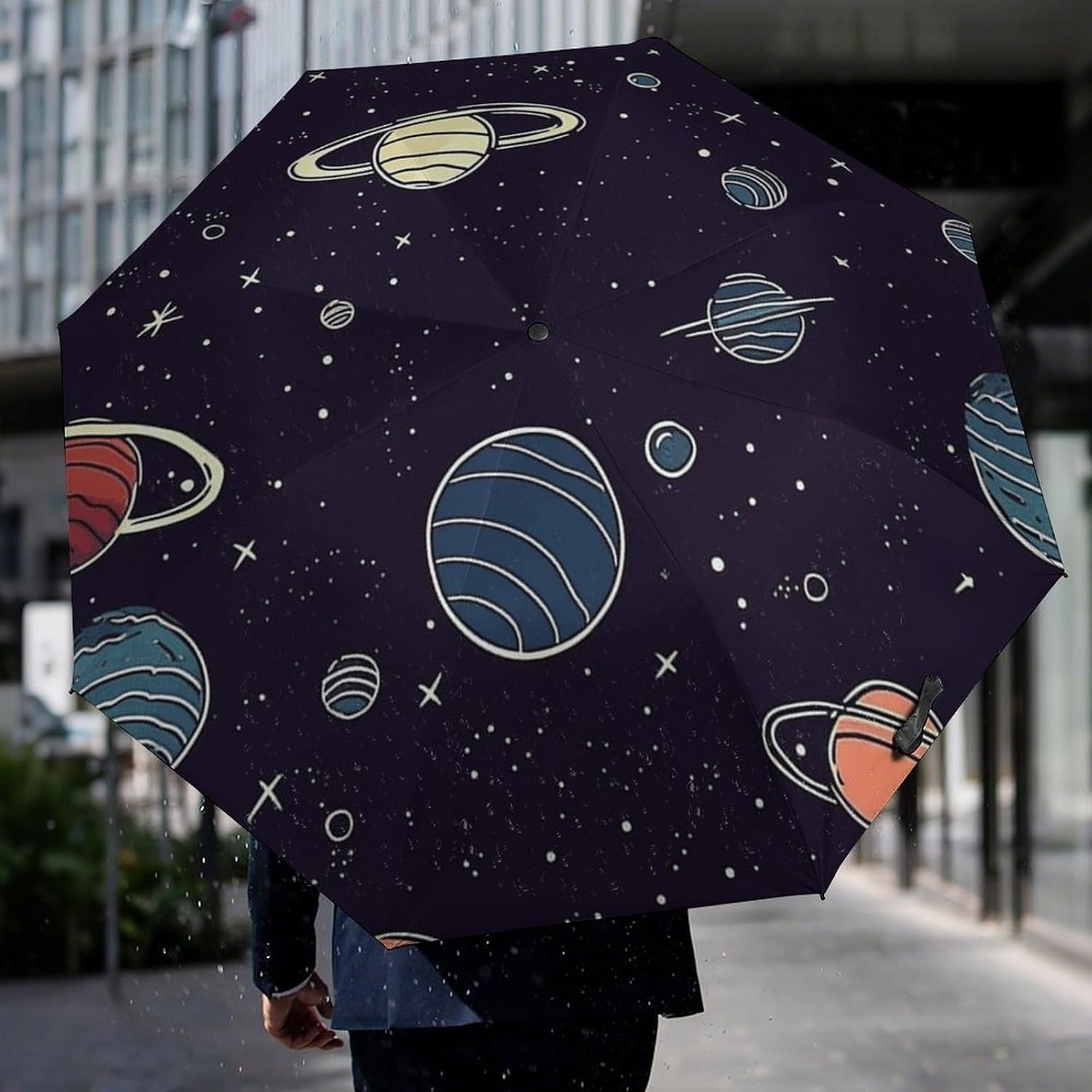Space Planet Pattern Umbrella Extra Large Folding, Travel Umbrella Windproof, Compact, Golf Umbrella With Unique Patterns, Fashionable And Beautiful for Men And Women.