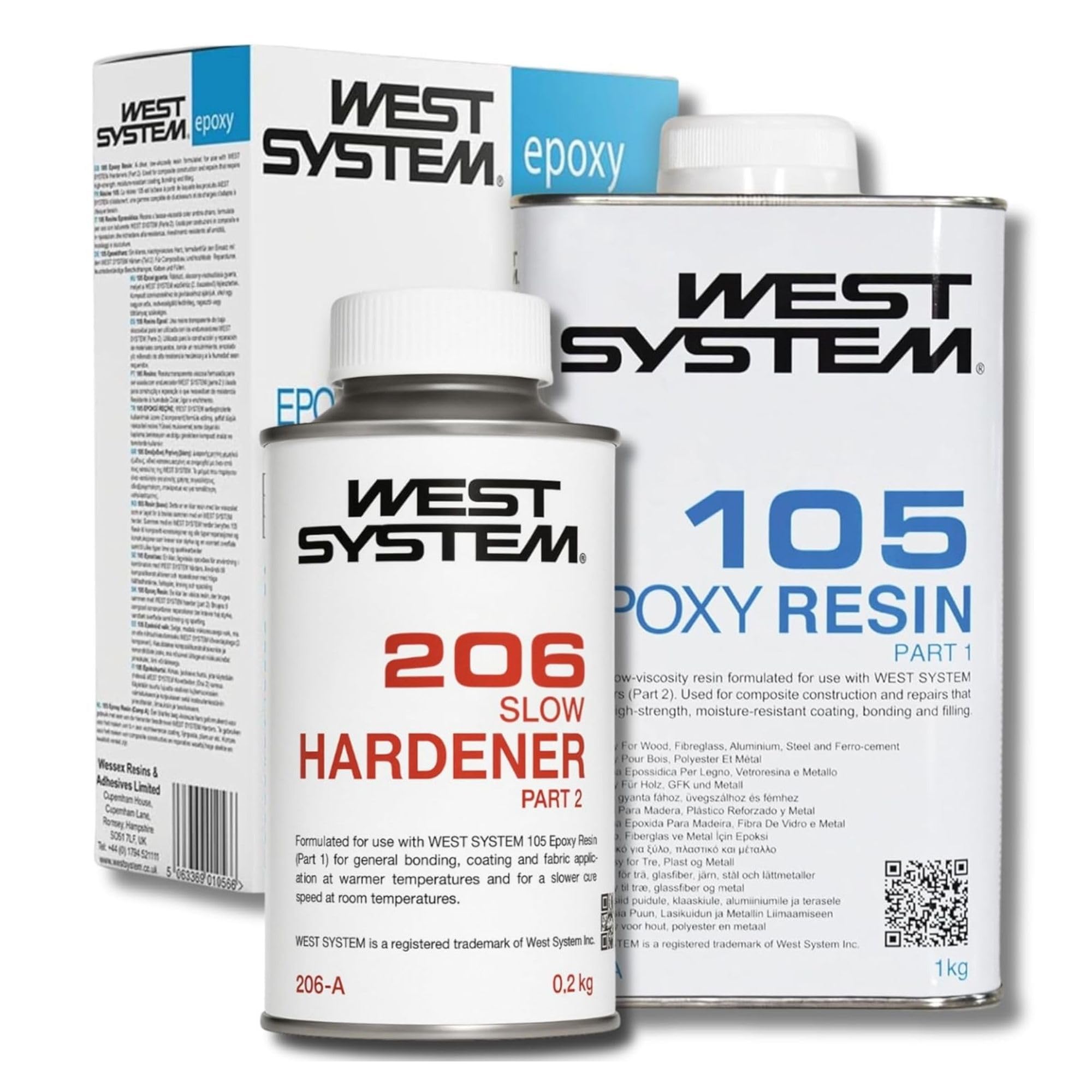 WEST SYSTEM Résine Époxy et Durcisseur 105/206 A Pack - Époxy Bi-composant de Qualité Marine pour Bois & Métal - Adhésif Étanche pour Réparation Bateaux et Utilisation Extérieure