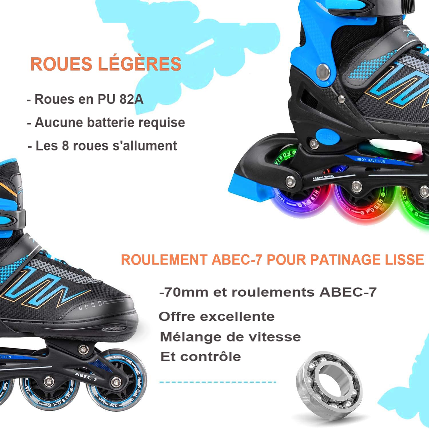Roller en Ligne Enfant - Roller Enfant Garcon Fille, Roller Lumineuse, 4 Tailles Réglables