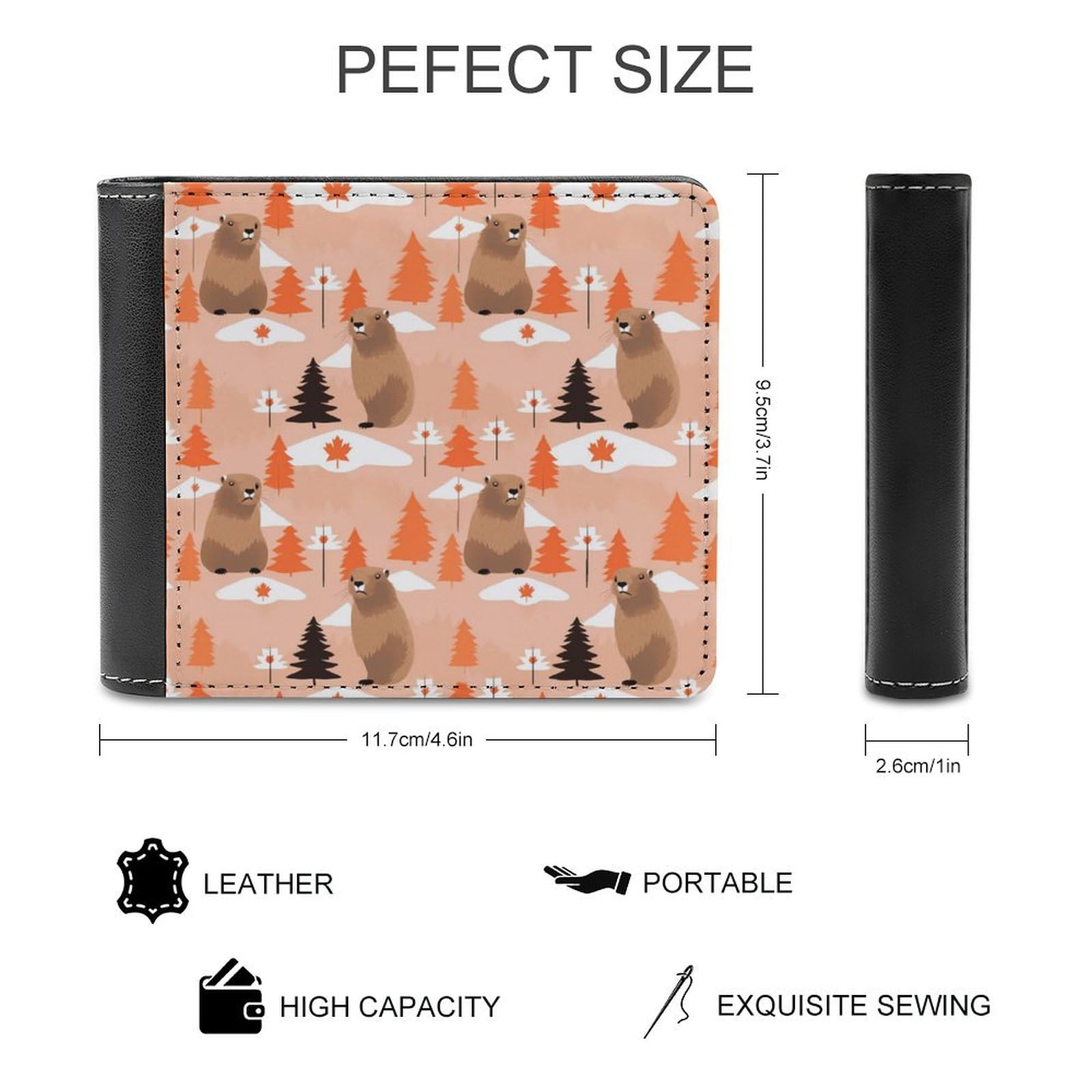 Cute Canadian Groundhog Funny Billfold Wallet Credit Card Holder Slim Passcase Pouch Purse for Men Women