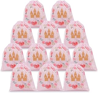 BLUE PANDA Pink Drawstring Favor Bags for Girls Princess Birthday Party Supplies(10 x 12 in, 12 Pack)