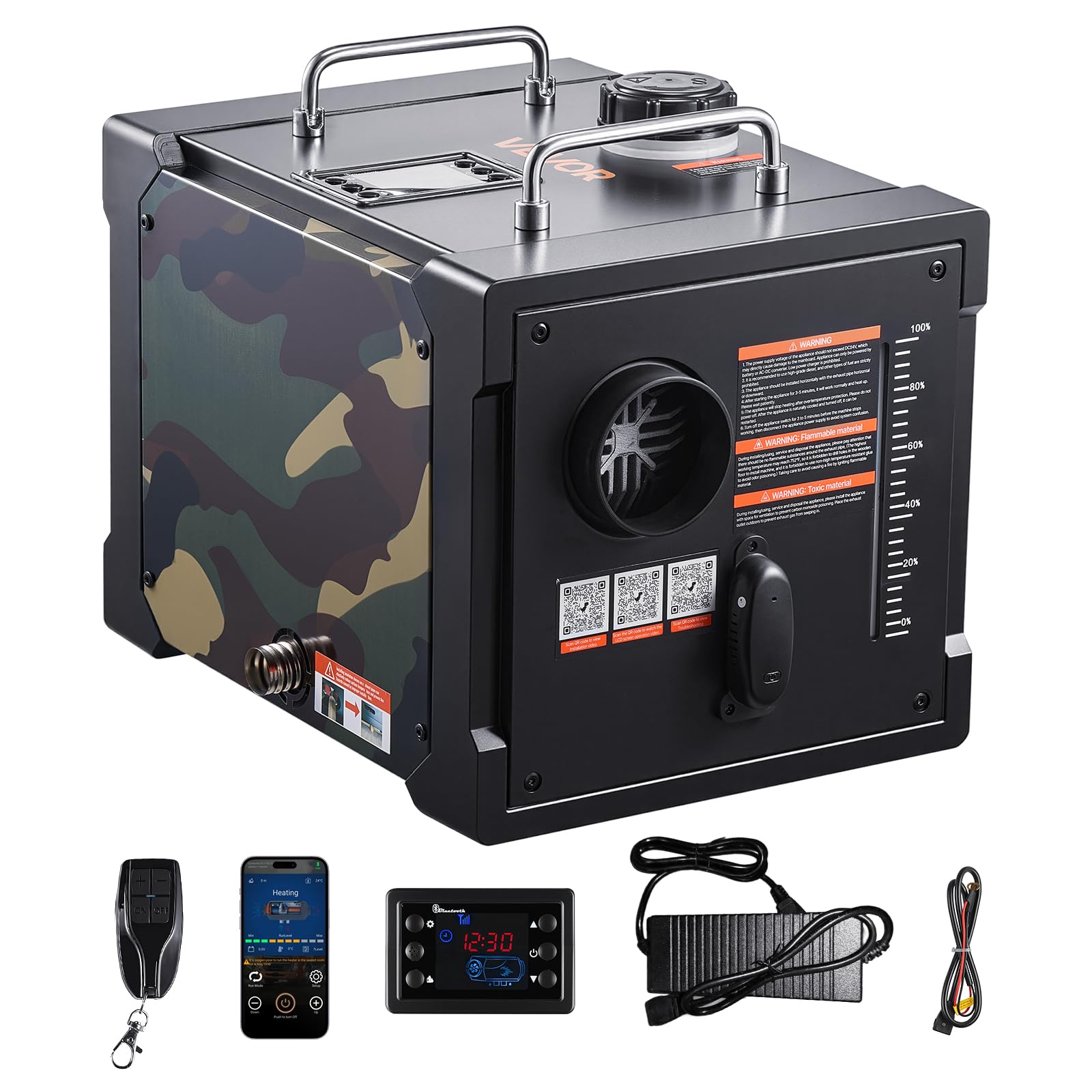 VEVOR Calentador Diésel de 8 kW, Todo en Uno, Portátil, con Control por Aplicación Bluetooth, Mando a Distancia y Pantalla LCD, para Camiones, Furgonetas, Autocaravanas, Caravanas y Garajes, 7 L