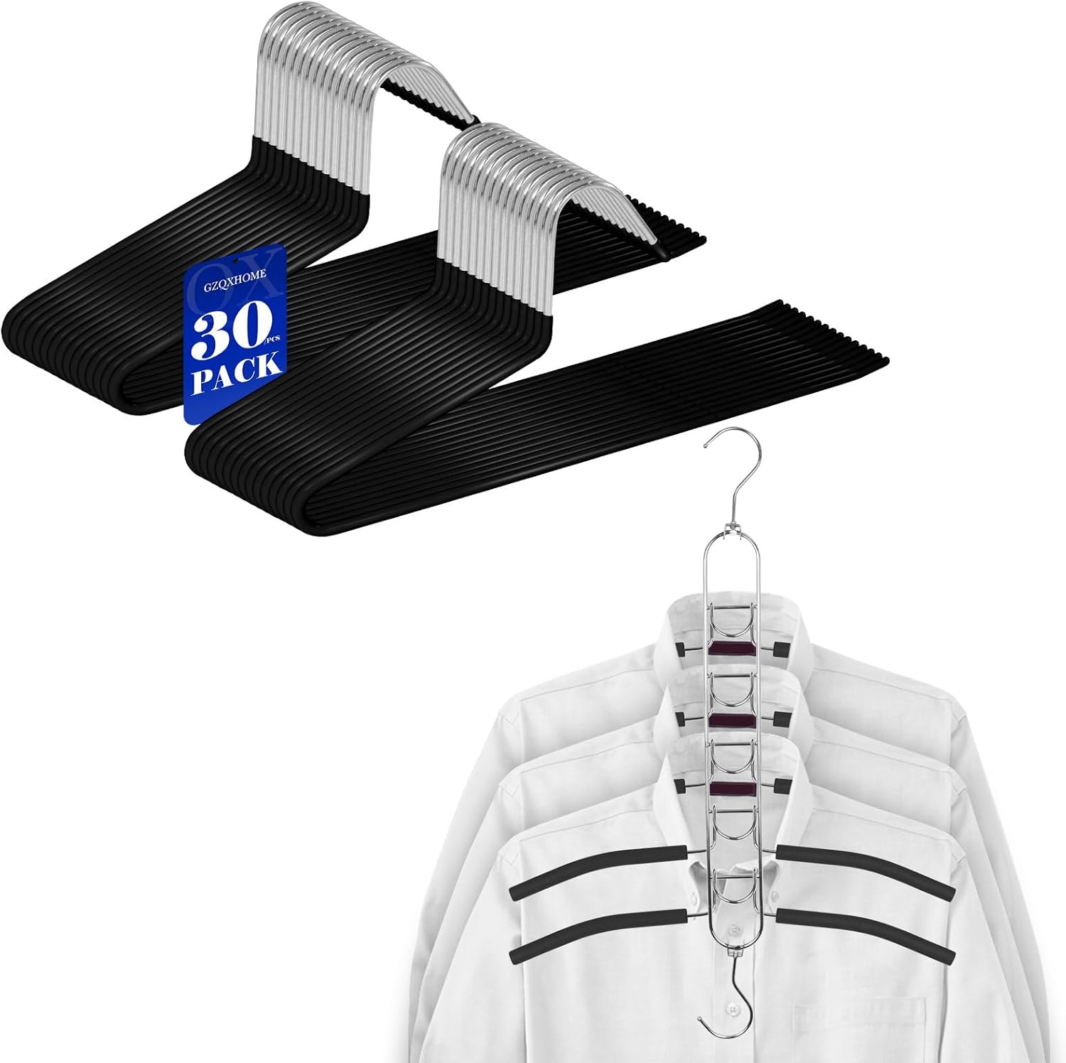 Pants Hangers 30 Pack Non Slip and Space Saving Matal Hangers 5-in-1