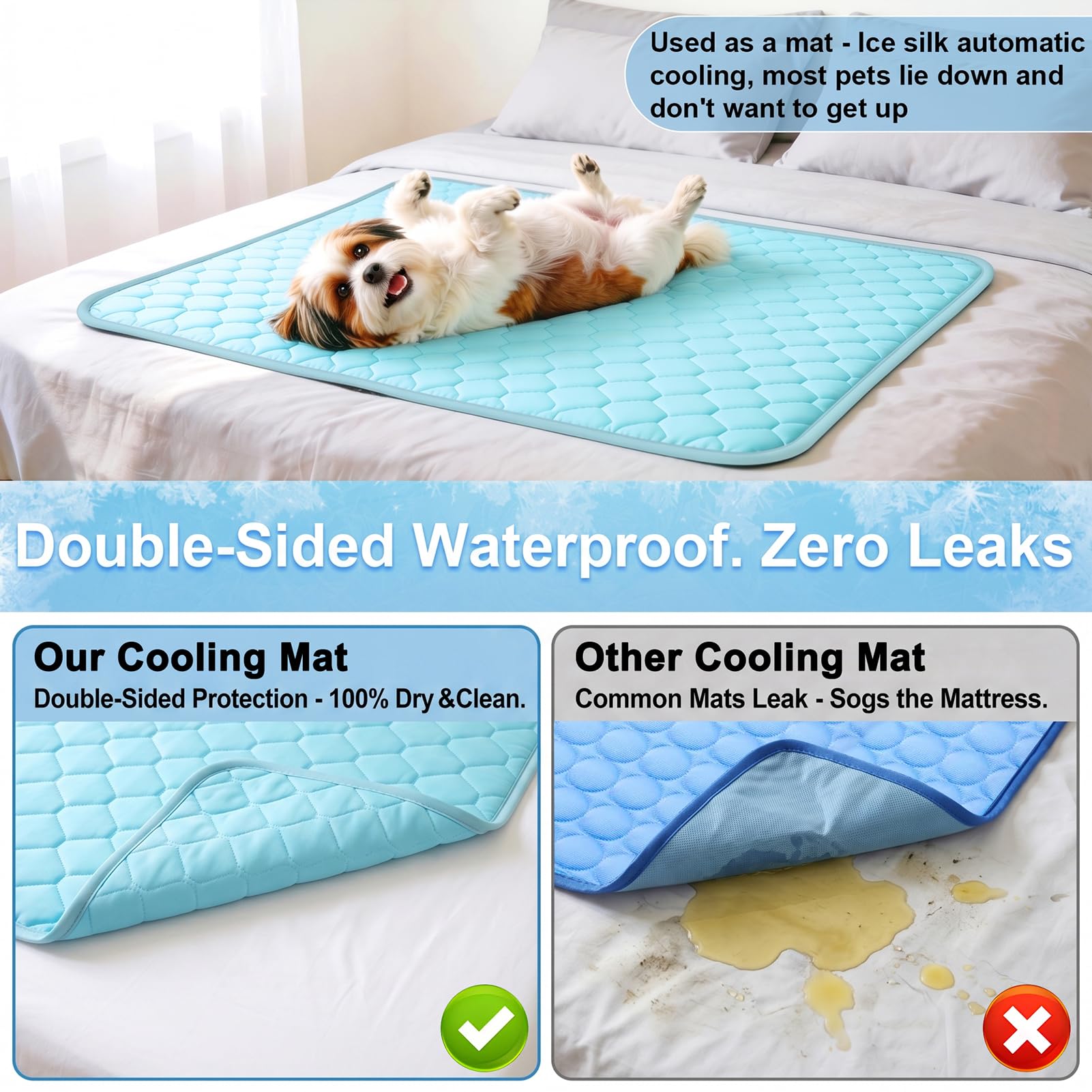 Vivifying Kühldecke für Hunde, wendbar, Eisseide, Kühlmatte mit wasserdichter Schicht, weiche Haustier-Überwurfdecke für Couch, Bett, Kiste, Boden, atmungsaktive Sommer-Haustierunterlage, 101,6 x