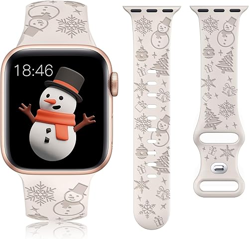 W-RARA Correa grabada de Navidad compatible con Apple Watch Band de 1.496 in 1.575 in 1.614 in 1.654 in 1.732 in 1.772 in 1.929 in para mujeres y