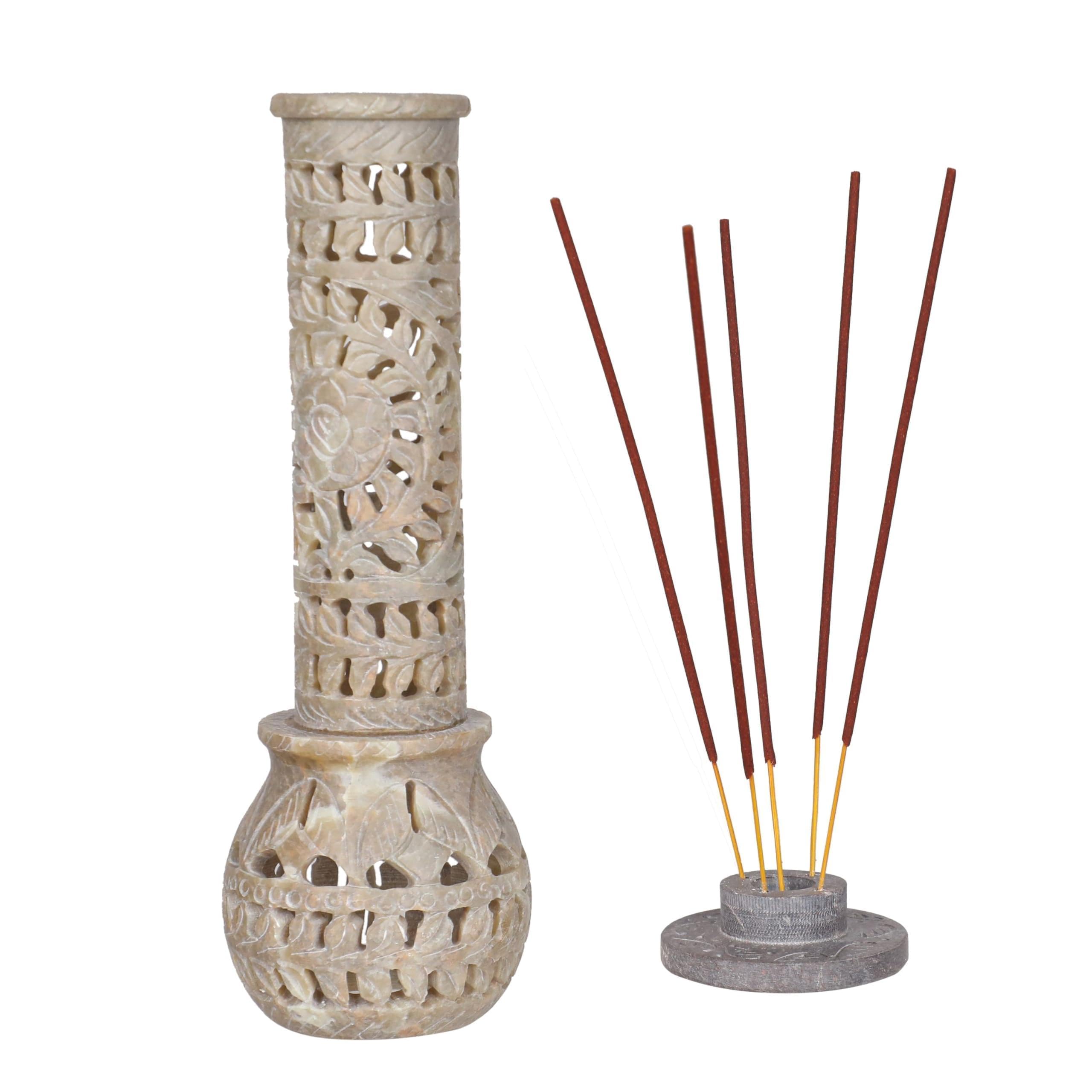 Porta-incenso in pietra fatto a mano | Bruciatore unico a torre lunga di dimensioni king | Porta-campana - Porta-lumi - Porta-dhoop - Porta-candele per yoga, meditazione e decorazione della casa
