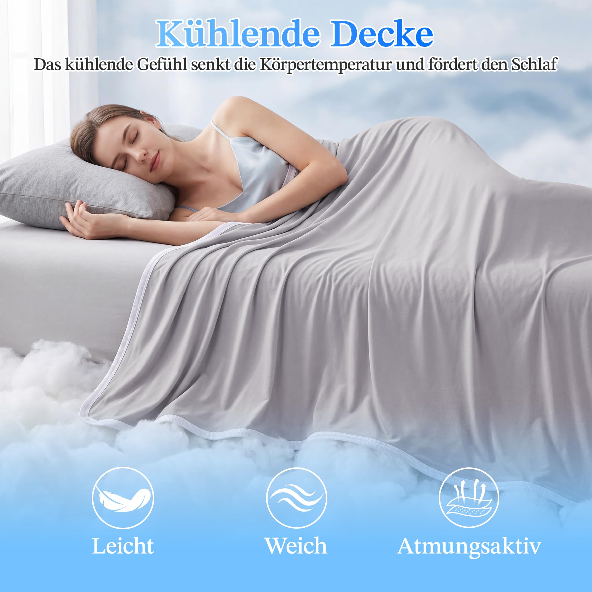 LANSOW Kühldecke, 150 x 200 cm, Q-Max >0,5, doppelseitig, leicht, kühlende Decke für Nachtschweiß und heiße Schläfer, Arc-Chill, atmungsaktiv, Eis-Sommerdecke für Bett, Sofa, Camping, Reisen, Grau