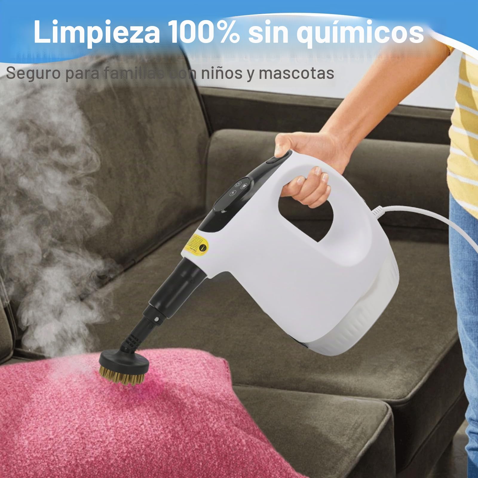 Limpiador de vapor manual de 1200 W, Vaporeta de Mano multiuso de 500ml | Roadtime 9 accesorios, Limpiador de vapor portátil Limpieza sin Químicos de 120 ℃ para hogar,suelos,baldosas,ventanas,sofá