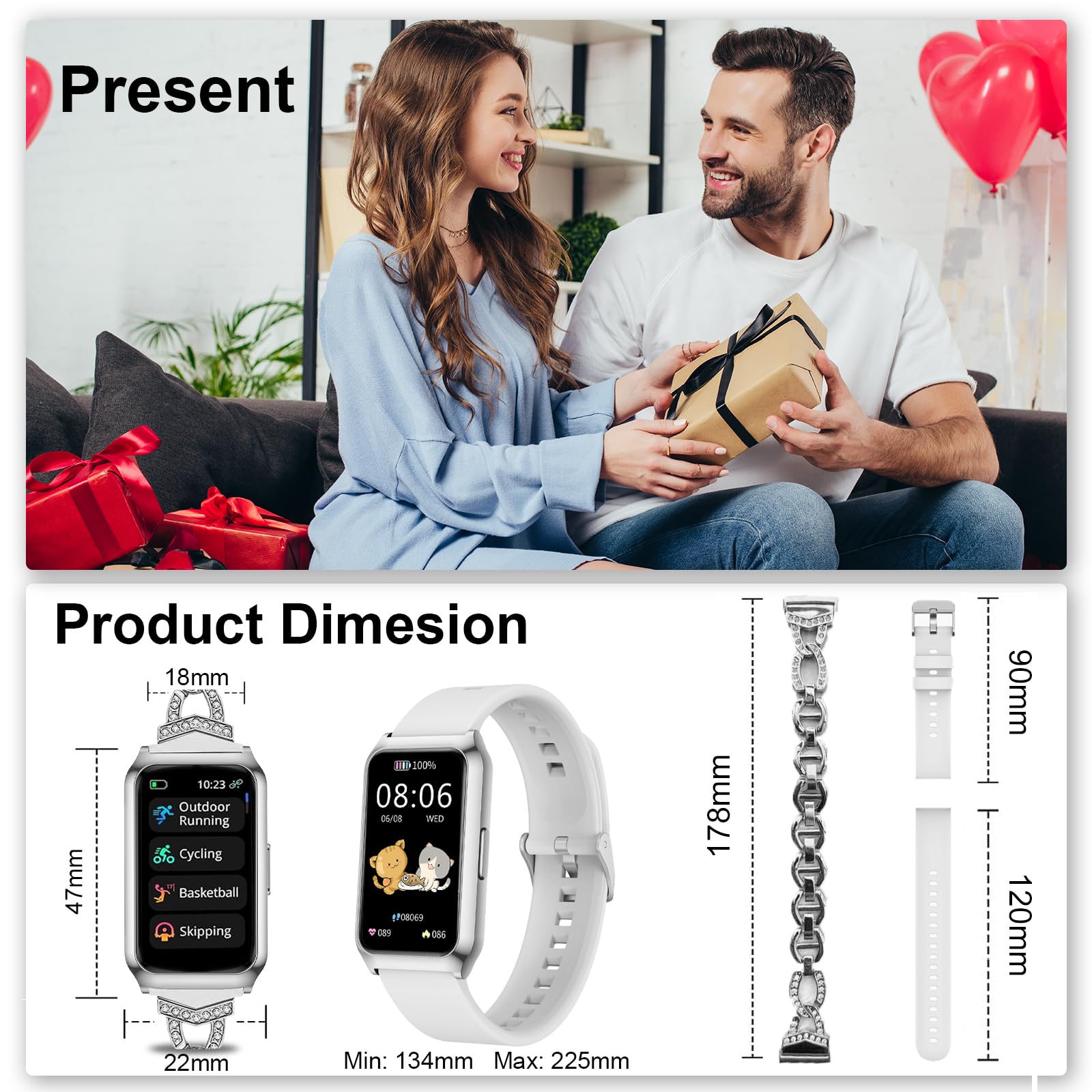 Smartwatch Damen mit Aluminiumgehäuse in Sliber, Ultra-Akkulaufzeit, 1,47 Zoll Fitness Tracker mit Pulsuhr SpO2 Schlafmonitor, 25 Sportmodi, Wasserdicht IP68 Fitnessuhr für iOS Android Phone, Silber