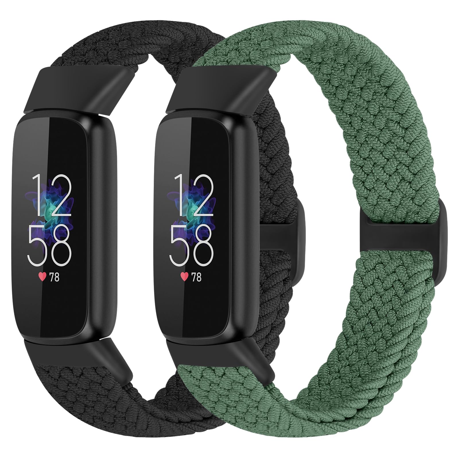 XFYELE 2 Pack Elastic Braided Bands Compatible with Fitbit Luxe Band, Soft Adjustable Nylon Strap Replacement Wristband for Fitbit Luxe/Luxe Special