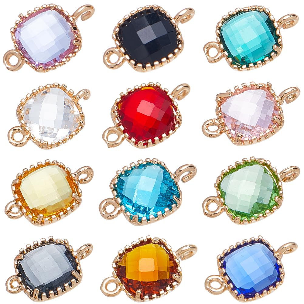 SUNNYCLUE 24 Pezzi Connettori In Vetro Sfaccettato Per Gioielli - 6 Colori - Ovale E Goccia Placcati Oro