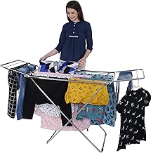 LiMETRO STEEL Stainless Steel Foldable Cloth Dryer Stand Double Rack Cloth Stands for Drying Clothes Steel (Cross), 150x54x87 cm