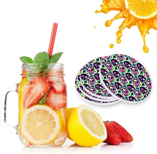 Miniatura 2 de visesunny Posavasos estilo graffiti con diseño de calavera y piedra que absorbe la humedad, con base de corcho para protección de mesa y evita daños