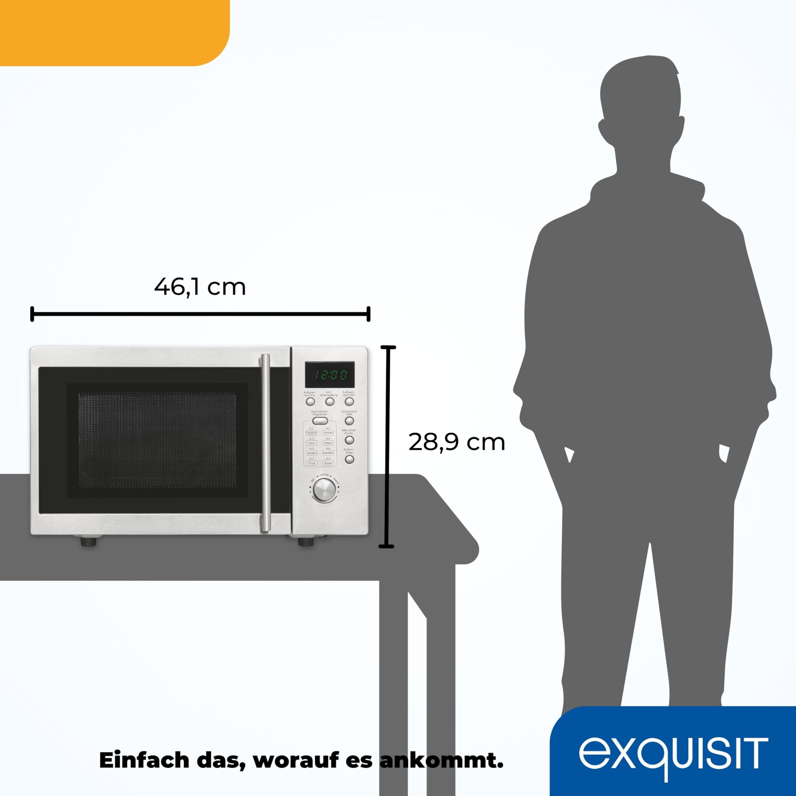 Exquisit Unterbau-Mikrowelle mit Grill - 800 W, 20 L, Inox | Mikrowelle unterbaufähig mit 1000-W-Grill, Kindersicherung, Schnellstart & Drehteller 245 mm