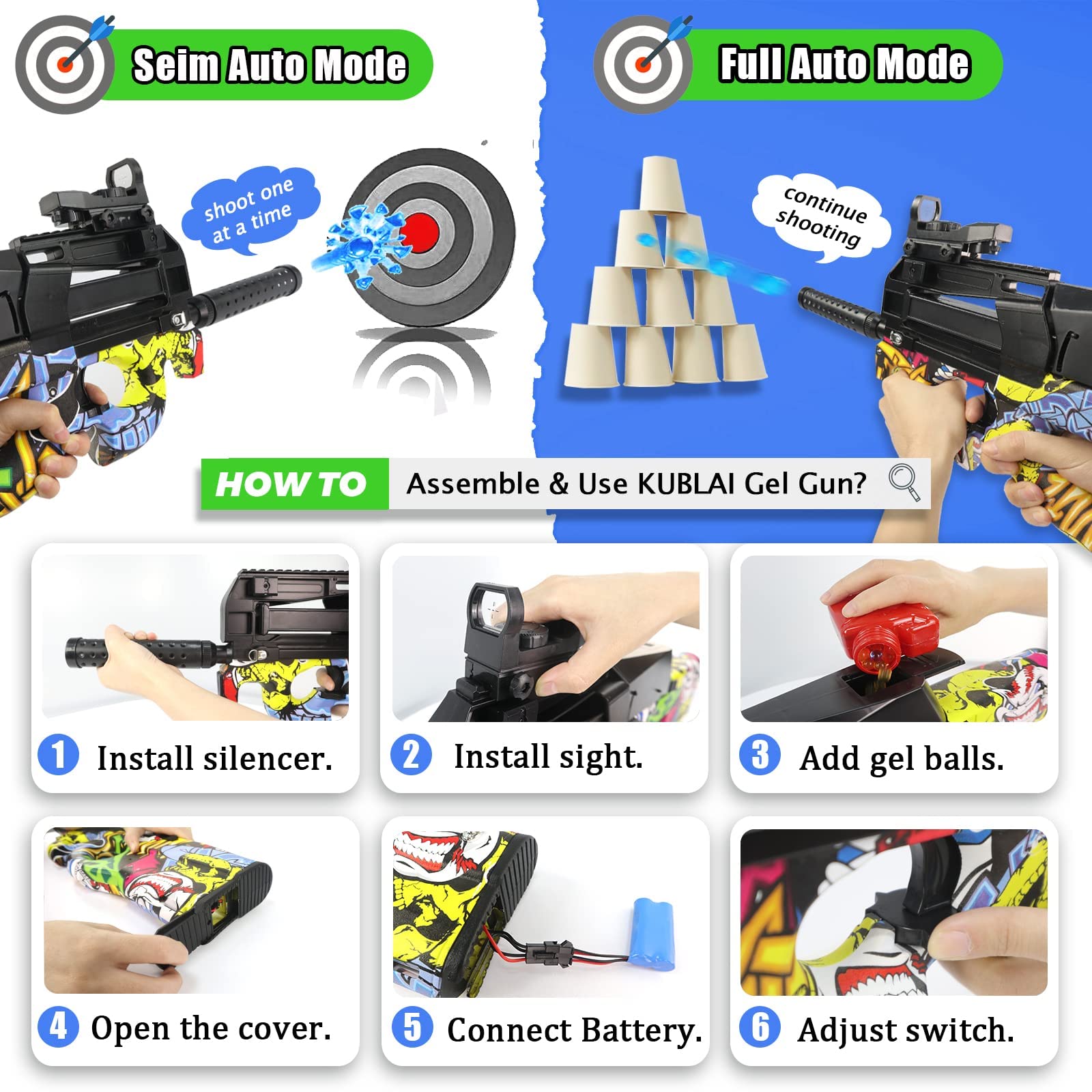 Gel Bullets Blaster Electric Toy Gun, Gel Balls Splat Blasters Shoot