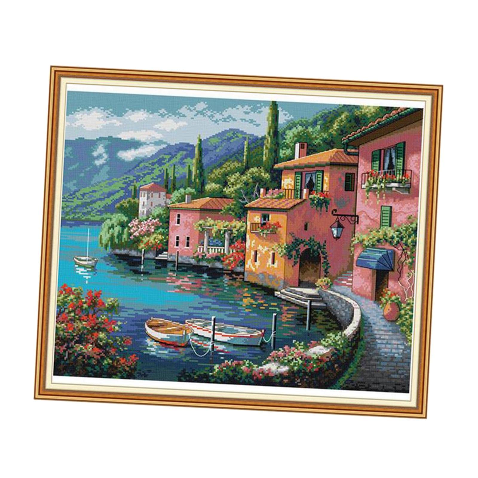 LOOM TREE Stamped Cross Stitch Kit Small Town Pattern Embroidery Crafts 52x44cm 14CT Needlecrafts & Yarn | Embroidery & Cross Stitch | Hand Embroidery Kits | Cross Stitch Kits-image-3
