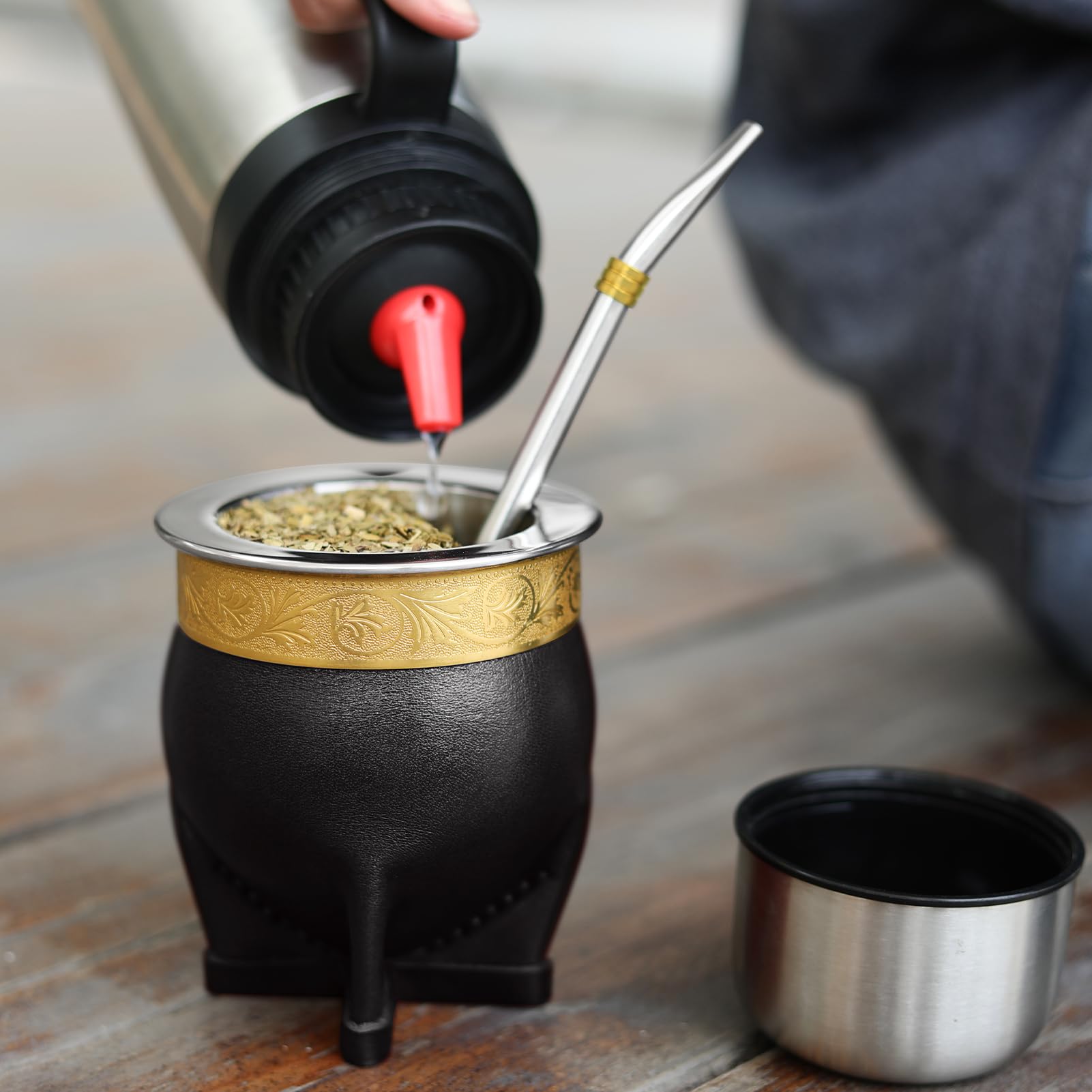 Argentine Yerba Mate Tasse avec paille et brosse de nettoyage Noir, Gourde Mate