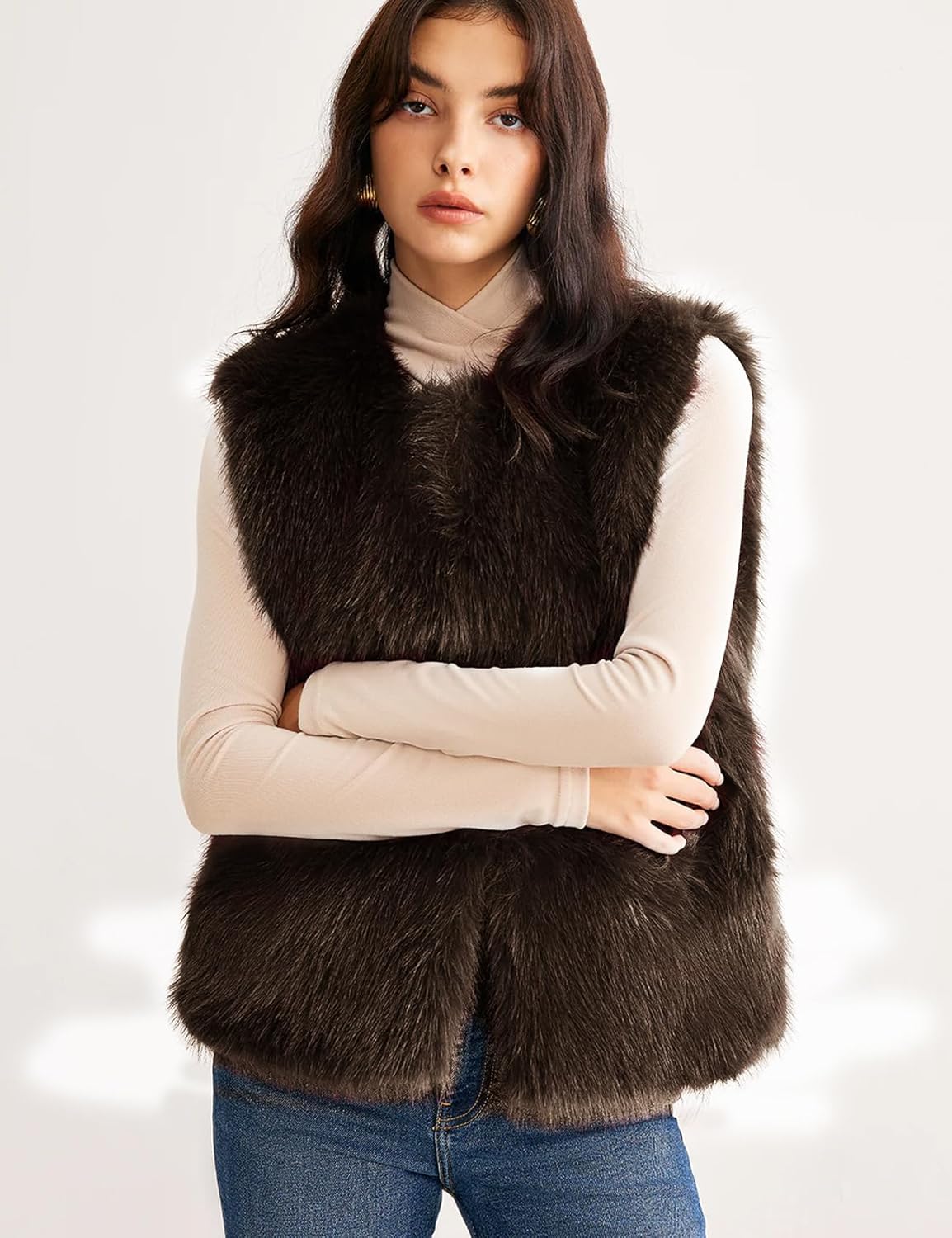Flygo Faux Fur Vest Women Sleeveless Faux Fur Jacket Furry Open Front Cardigan Top Fluffy Winter Vest Outerwear - Image 2
