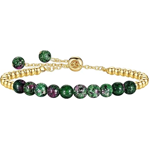 Healing Beaded Bracelets for Women14K Gold Plated Natural Stone Bracelets Adjustabl...
