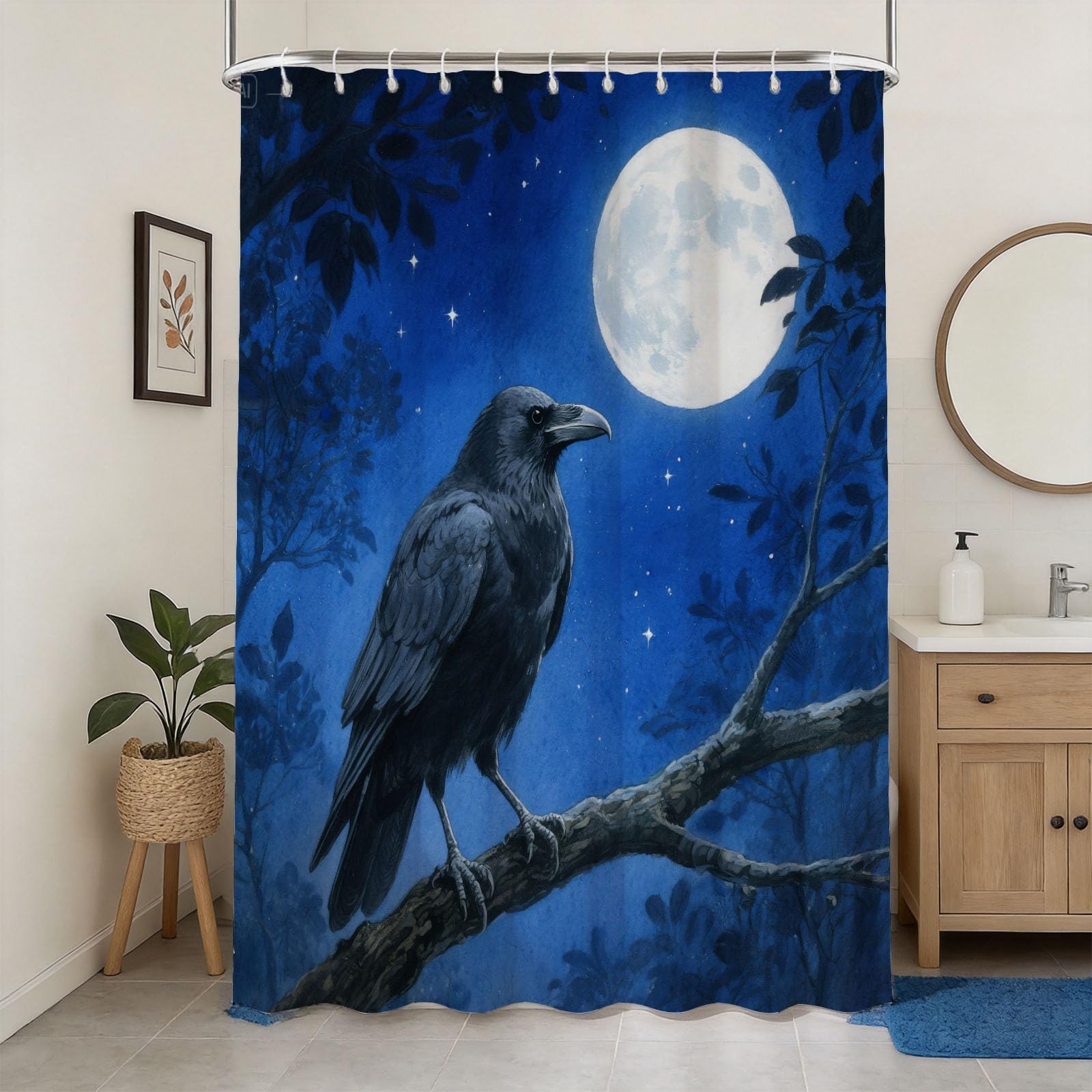 Hongduo 3D Crow Shower Curtain for Stalls Bathtubs Mystical Bathroom Decor Shower Curtain Set Polyester Fabric Waterproof 120x180cm/48X71 Inch with Hooks