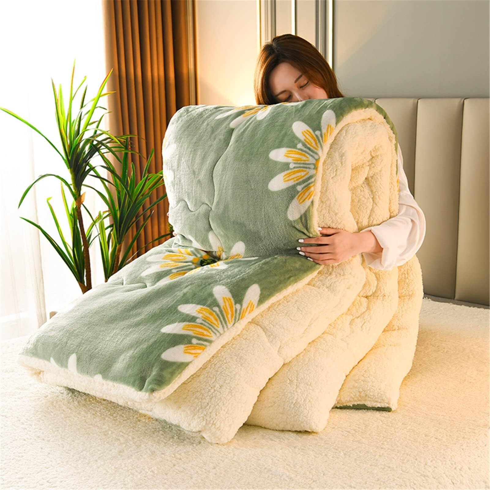 Thickened Super Soft Milk Velvet Winter Quilt，Breathable Super Warm Cashmere Bed Comforter, Double-Sided Velvet Thickened Autumn Spring Plush Comforter Core(Color3,180 * 220cm (3kg))