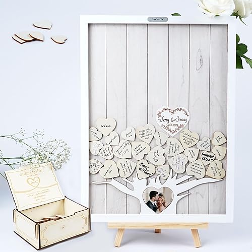 Miniatura 1 de Caja alternativa para libro de invitados de boda, 16 x 12 pulgadas, marco de fotos rústico de madera blanca para recepción, decoración de casa de